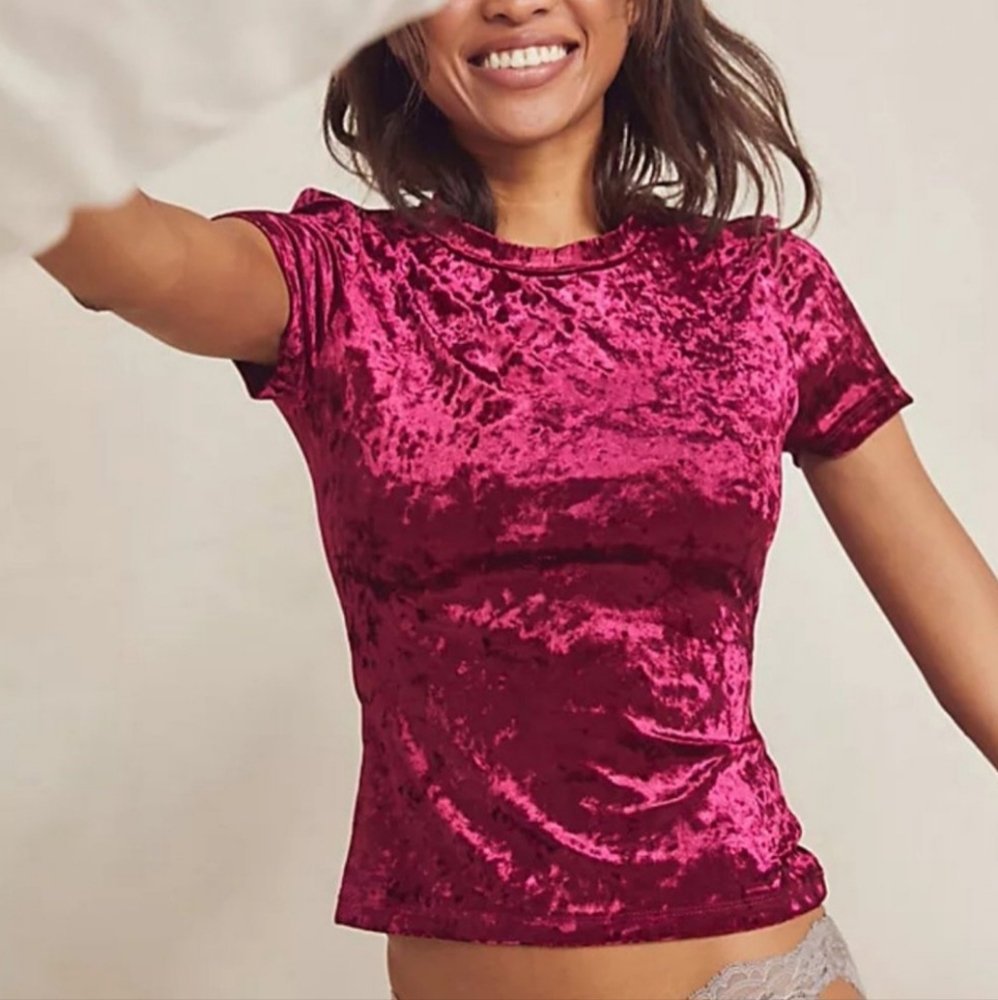 Free People Velvet Baby Tee Bordeaux
